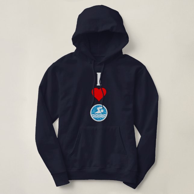 Pull À Capuche Femme Natation & Plongée Swimmer I Love Heart Swim (Design devant)