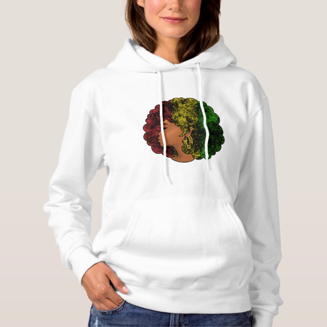 Pull À Capuche Femme noire rasta afro rouge jaune vert  (Devant)