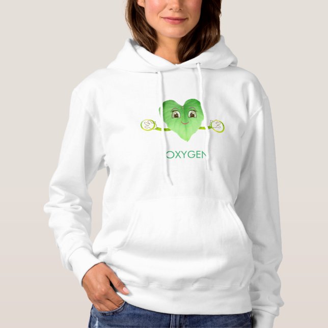 Pull À Capuche Feuille de cœur vert moderne et heureuse (Devant)