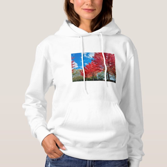 Pull À Capuche Feuilles D'Arbre Rouge Lumineux En Automne (Devant)