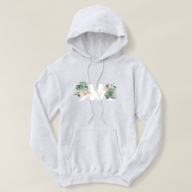 Pull À Capuche Feuilles tropicales & Oiseaux Design de nature min (Design devant)