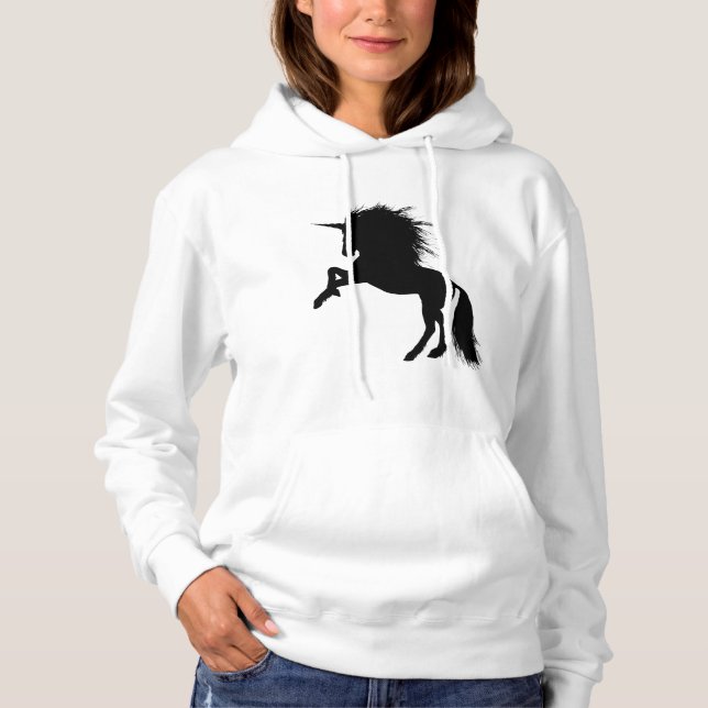Pull À Capuche Fier noir Unicorne Silhouette Imaginaire animal, Z (Devant)
