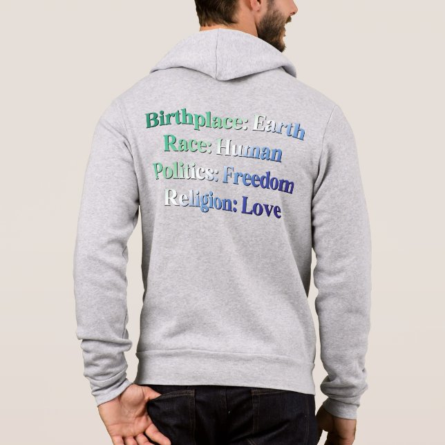 Pull À Capuche Fierté MLM gay - Lieu de naissance : Terre. Race : (Dos)