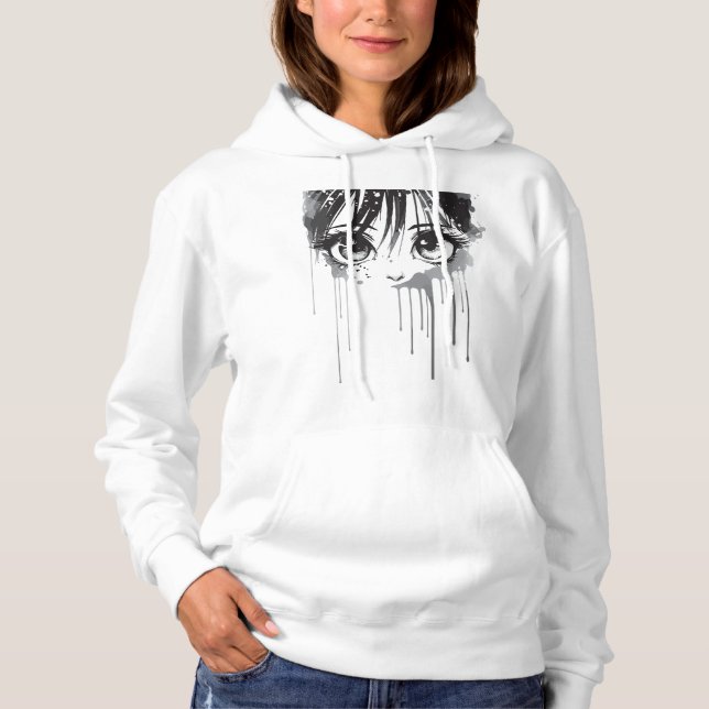 Pull À Capuche Fille de manga au regard imprégné de peinture (Devant)