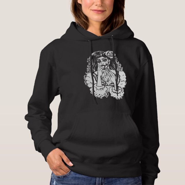 Pull À Capuche Fille zombie mangeant un cœur gothique punk victor (Devant)