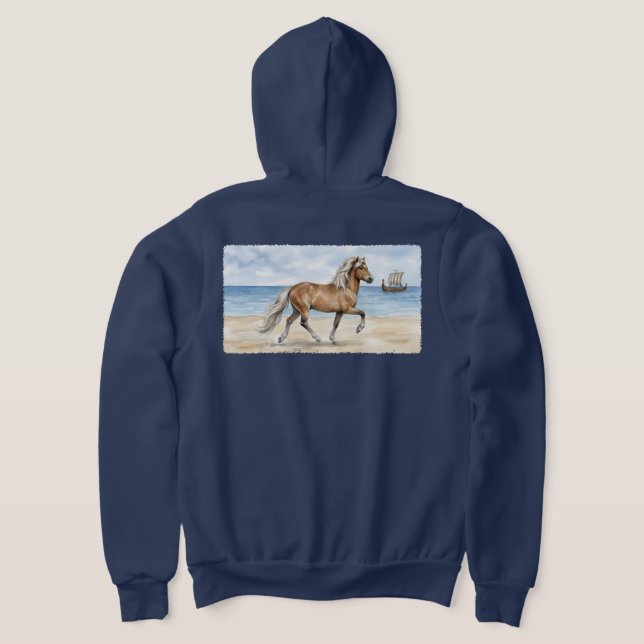 Pull À Capuche Fjara Cheval islandais aquarelle sur la plage  (Couchage Retour)
