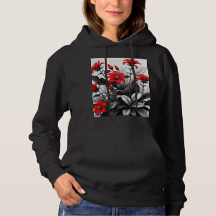 Pull À Capuche Fleur rouge sur Plante noir blanc