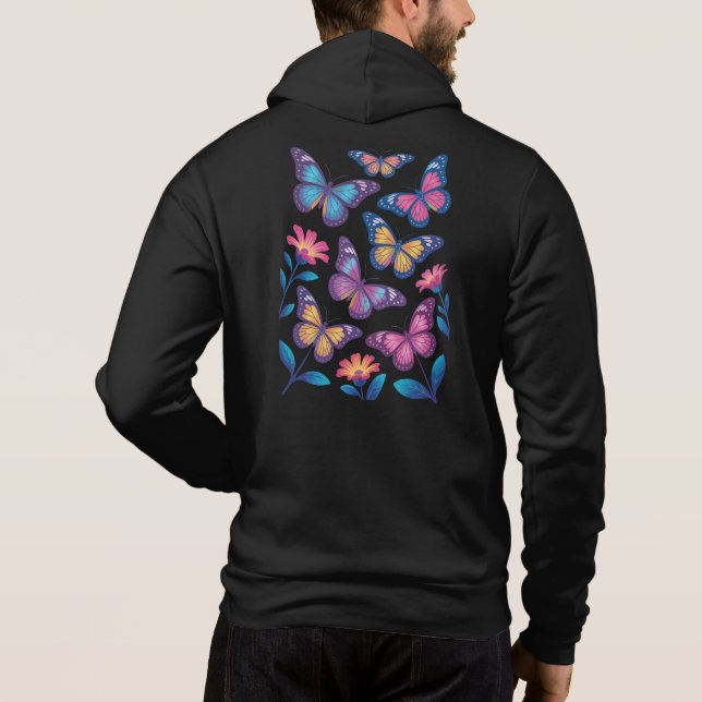Pull À Capuche Fleurs de néon avec six papillons lumineux (Dos)