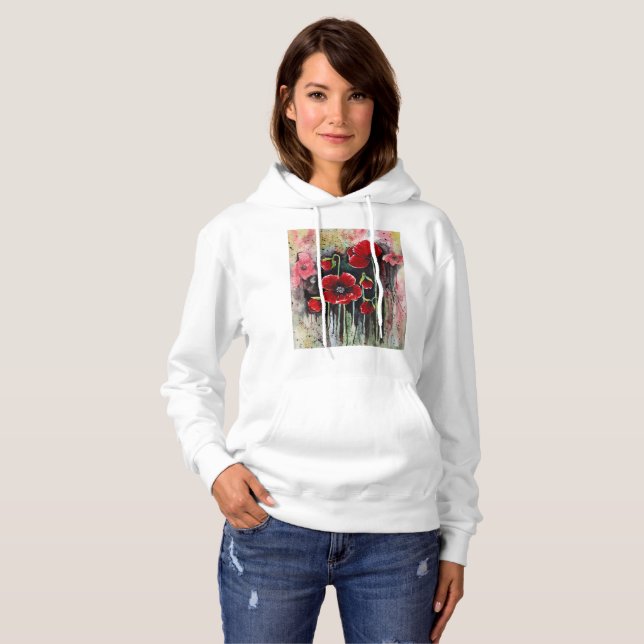 Pull À Capuche Fleurs De Pavot En Aquarelle (Devant entier)