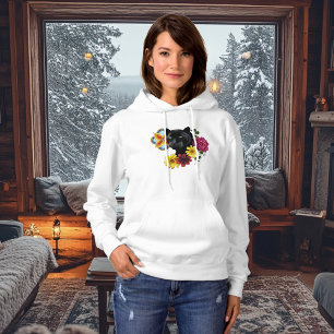 Pull À Capuche Fleurs de Portrait Jaguar Noir