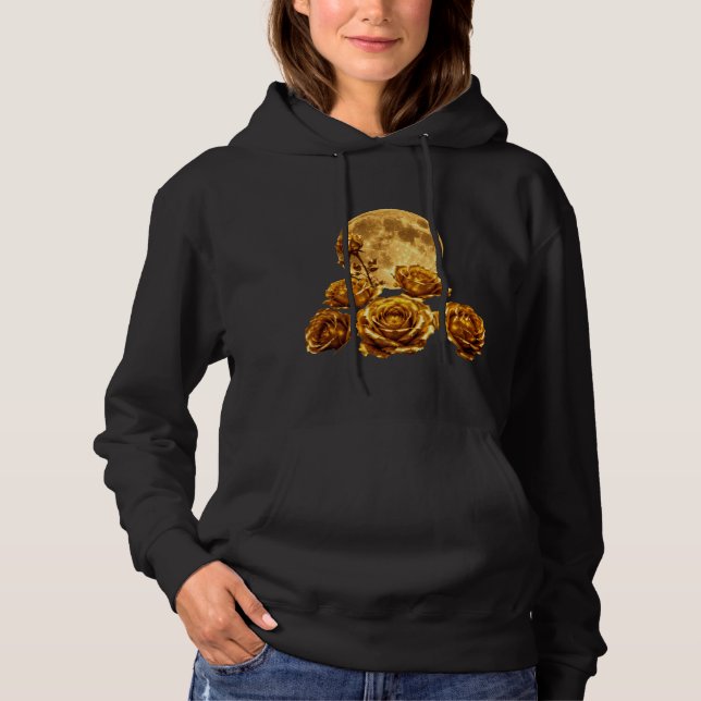 Pull À Capuche Fleurs de Rose Dorée & Pleine Lune Luxe Céleste G (Devant)