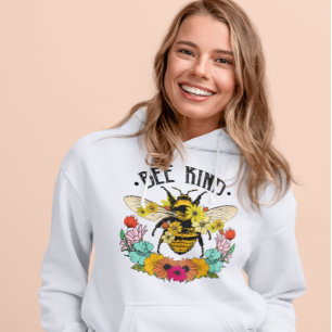 Pull À Capuche Fleurs sauvages d'abeilles Graphisme Décontracté