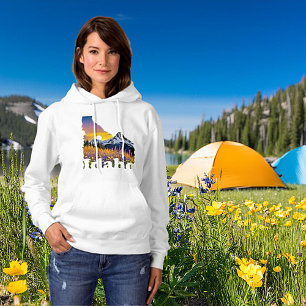 Pull À Capuche Forme de l'Idaho avec montagne et fleurs sauvages