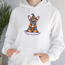Frenchie Halloween Robe Violette Chapeau de Sorciè