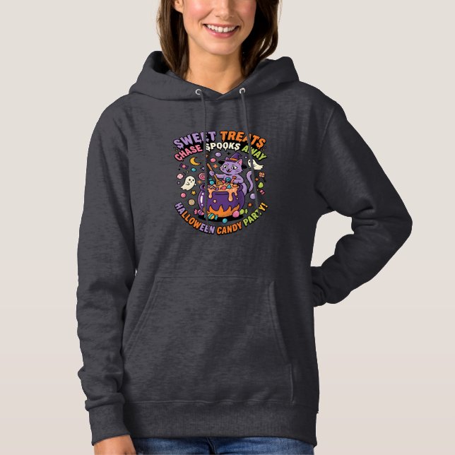 Pull À Capuche Friandises d'Halloween Chaudron de friandises effr (Devant)