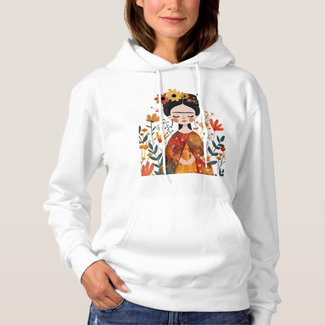 Pull À Capuche Frida Kahlo Parmi Les Fleurs Whimsical (Devant)