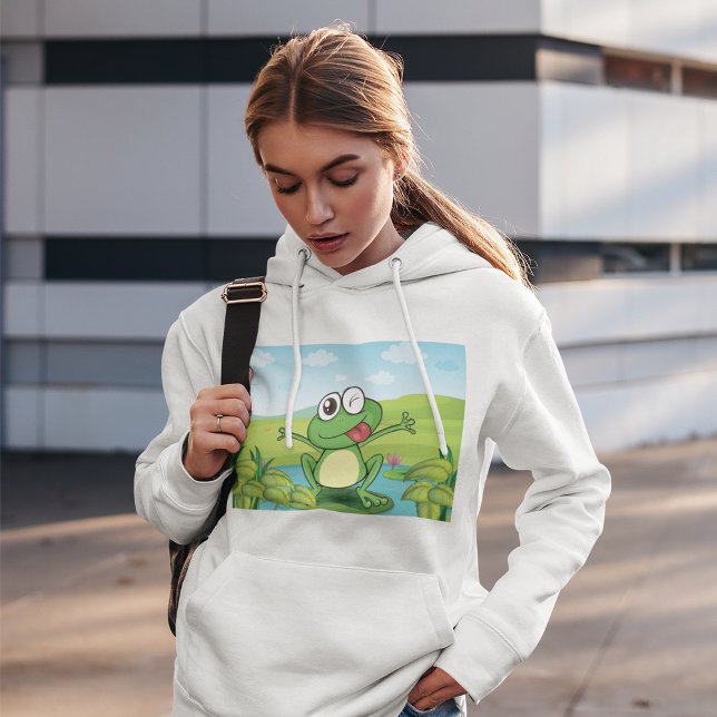 Pull À Capuche Frog drôle avec sa langue sortie (Créateur téléchargé)