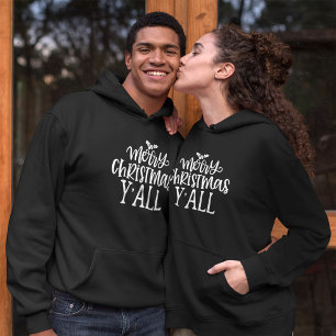 Pull À Capuche Fun Joyeux Noël y’all White Typographie
