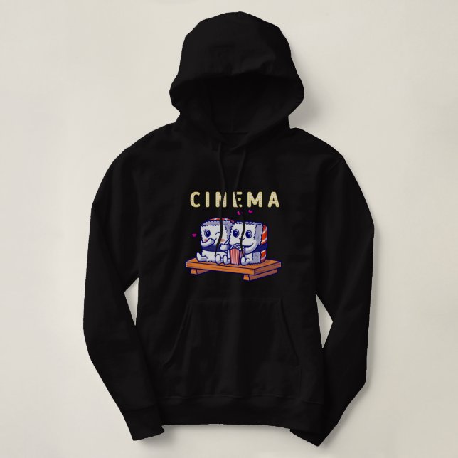 Pull À Capuche Funny Kawaii Sushi Couple regardant Home Cinéma (Design devant)