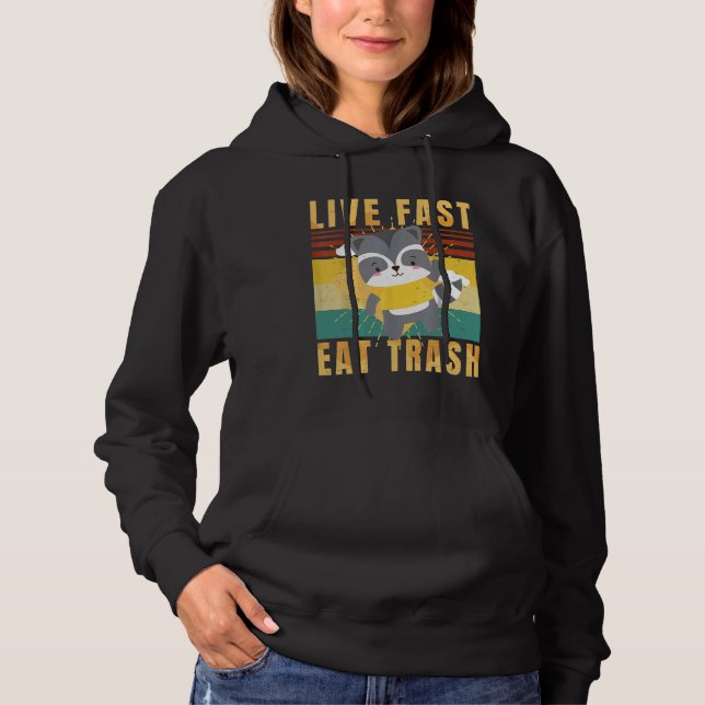Pull À Capuche Funny Racoon Live Fast Eat Trash Camping Retro V (Devant)