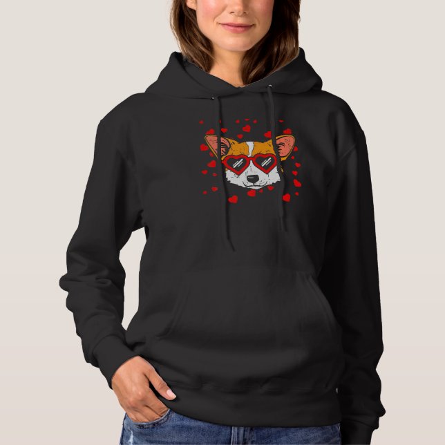 Pull À Capuche Gallois Corgi Visage Lunettes Coeur Chien mignon (Devant)