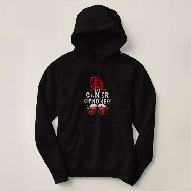 Pull À Capuche Gamer Gnome Buffalo Plaid Matching Family Christma (Design devant)