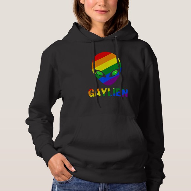 Pull À Capuche Gaylien Gay Alien Pride LBGT Rainbow UFO Flag Gayl (Devant)