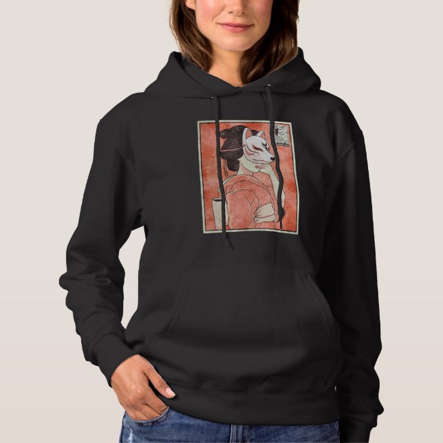 Pull À Capuche Geisha Kitsune Fox Masque japonais esthétique (Devant)