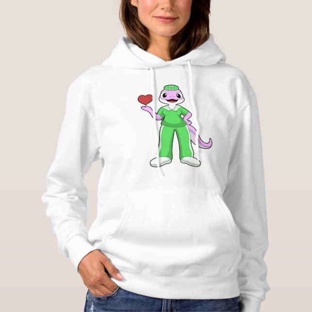 Pull À Capuche Geko comme infirmière avec coeur (Devant)