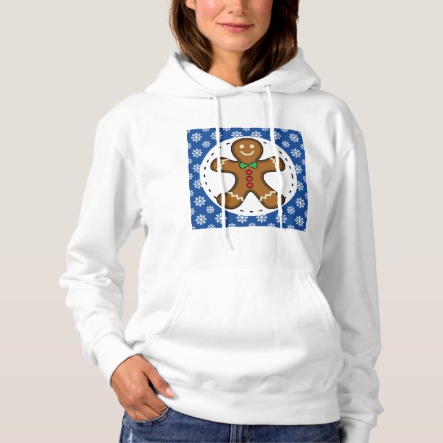 Pull À Capuche Gingerbread Man on Blue White Snowflakes (Devant)