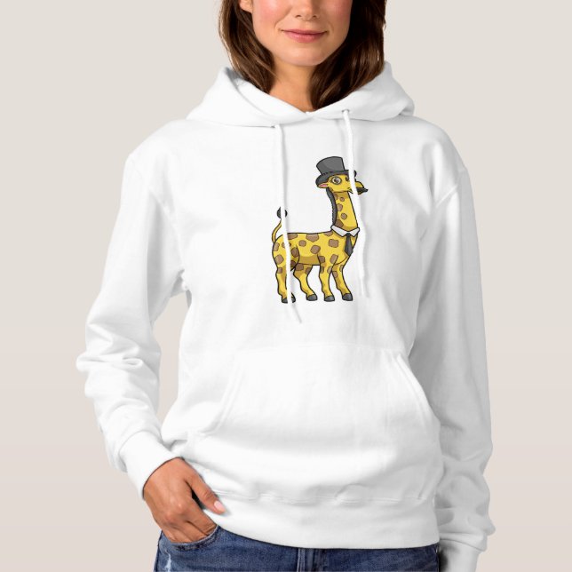 Pull À Capuche Girafe en gentleman avec chapeau, cravate et moust (Devant)