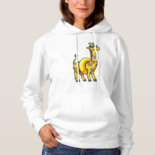 Pull À Capuche Girafe sur la plage avec anneau de natation et lun (Devant)