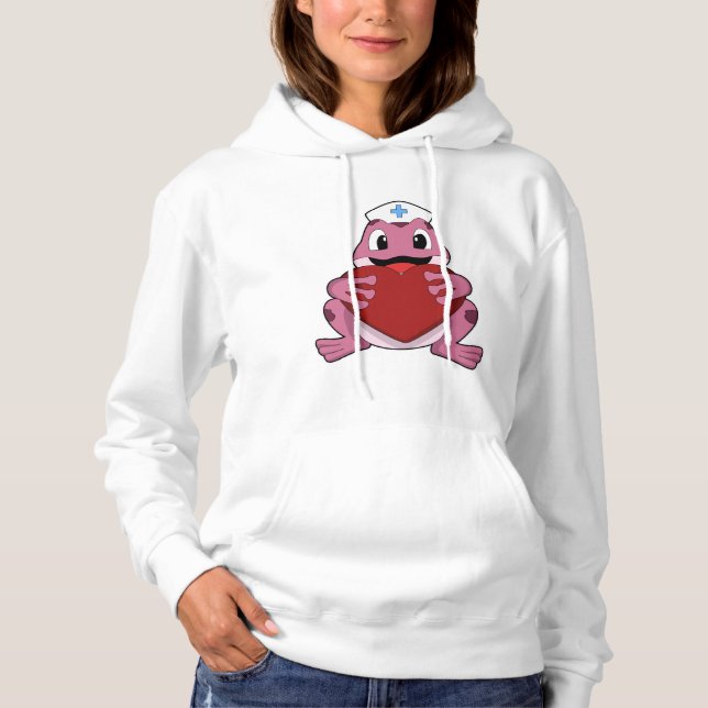 Pull À Capuche Grenouille en tant qu'infirmière avec coeur (Devant)