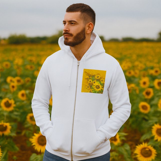 Pull À Capuche Grunge Tournesol Art Bold Rustique Jaune Floral (Créateur téléchargé)