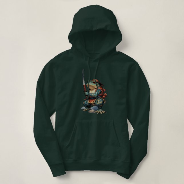 Pull À Capuche Guerrier Grenouille Samouraï avec Katana (Design devant)