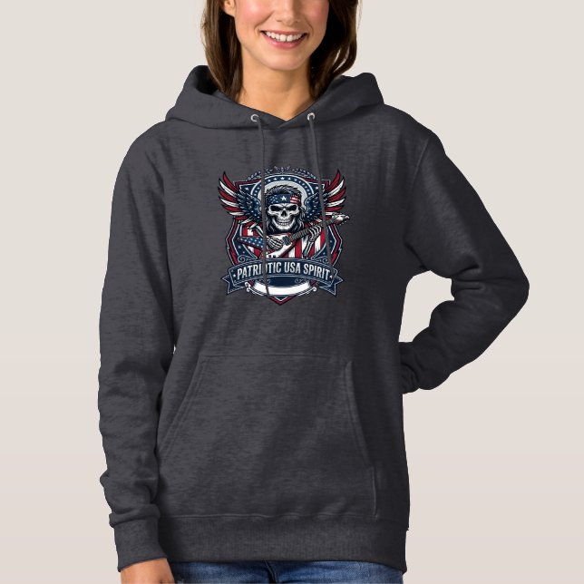 Pull À Capuche Guitariste de la Liberté Patriotique Crâne Musique (Devant)