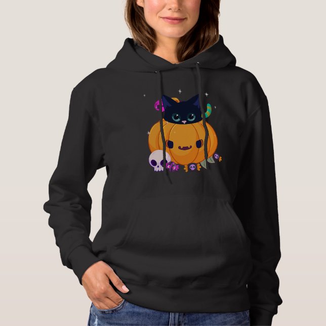 Pull À Capuche Halloween Black Cat Pumpkin Candy For Kids Girls (Devant)