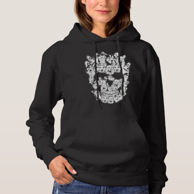 Pull À Capuche Halloween crâne de Corgi (Devant)