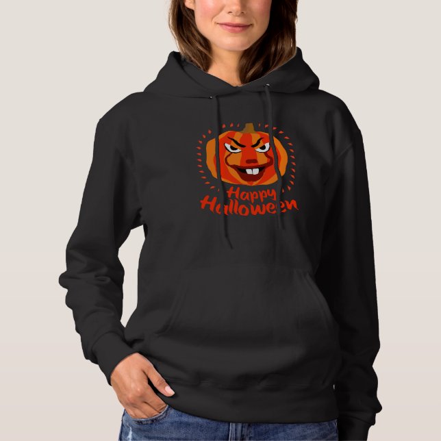 Pull À Capuche 🎃 Halloween heureux - Drôle, Effrayant et Citroui (Devant)
