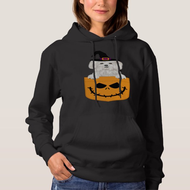 Pull À Capuche Halloween Pocket Maltese Scary Jack O Lantern (Devant)