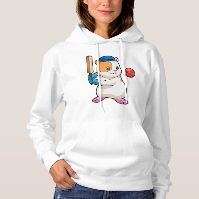 Pull À Capuche Hamster au cricket avec batte de cricket & Casquet (Devant)