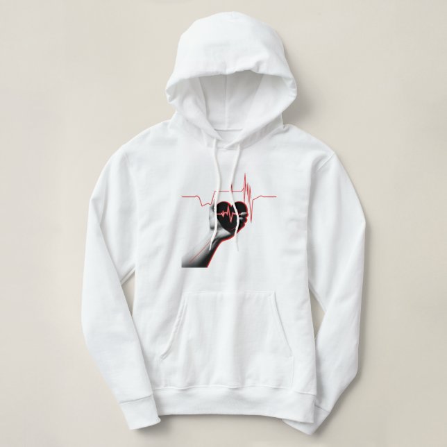 Pull À Capuche Heartbeat Love Design – Hand Holding Heart  (Design devant)