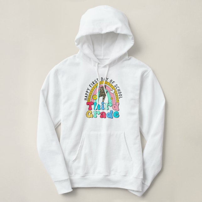 Pull À Capuche heureux premier jour de l'école troisième degré ar (Design devant)