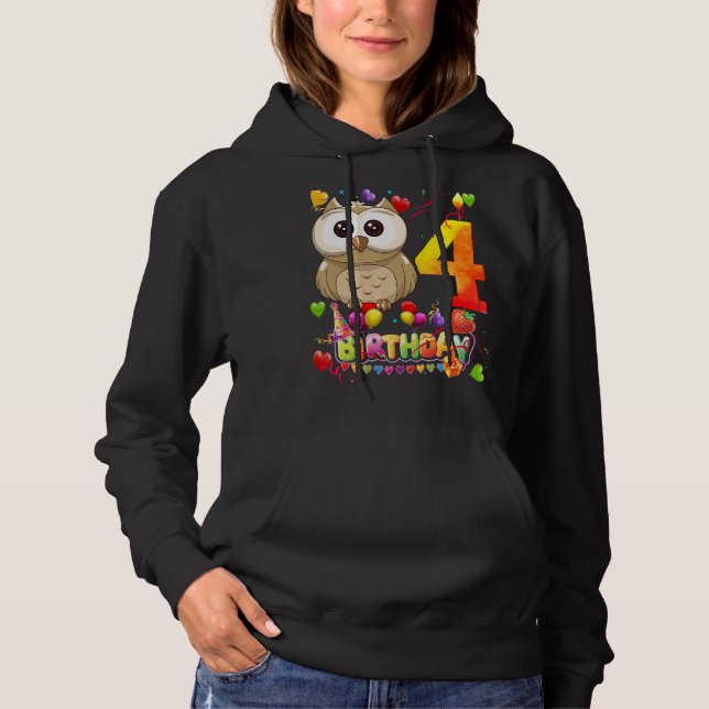 Pull À Capuche Hibou 4 ans Enfants 4e Hibou Anniversaire (Devant)