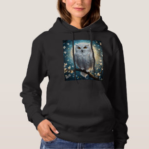 Pull À Capuche Hibou des neiges et lune avec éclat,