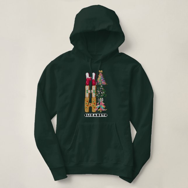 Pull À Capuche Ho Ho Ho Pailleté Coquette Noël Forêt Profonde (Design devant)