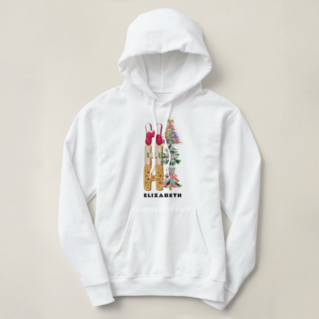 Pull À Capuche Ho Ho Ho Pailleté Coquette Noël Noir & Blanc (Design devant)