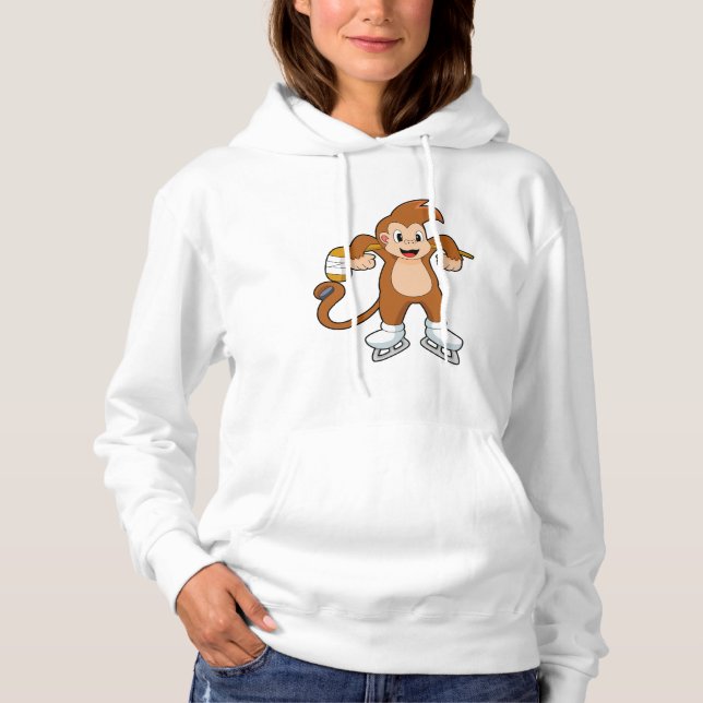 Pull À Capuche Hockey sur glace singe bâton de hockey sur glace (Devant)