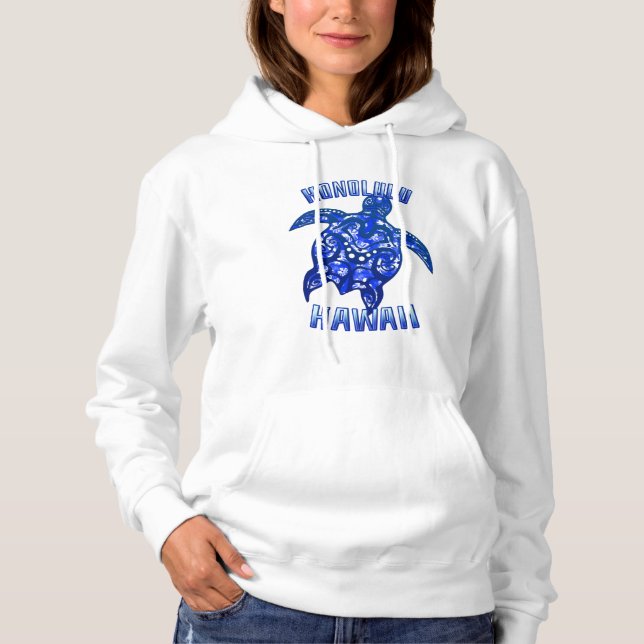 Pull À Capuche Honolulu Hawaii Vacances Tortue Tribale (Devant)