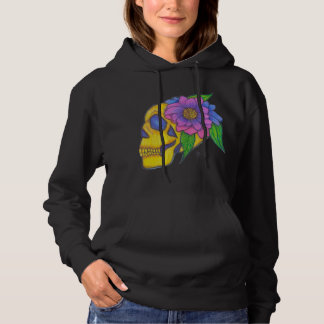 Pull À Capuche Hoodie With Abstract Yellow Skull and Flower Art